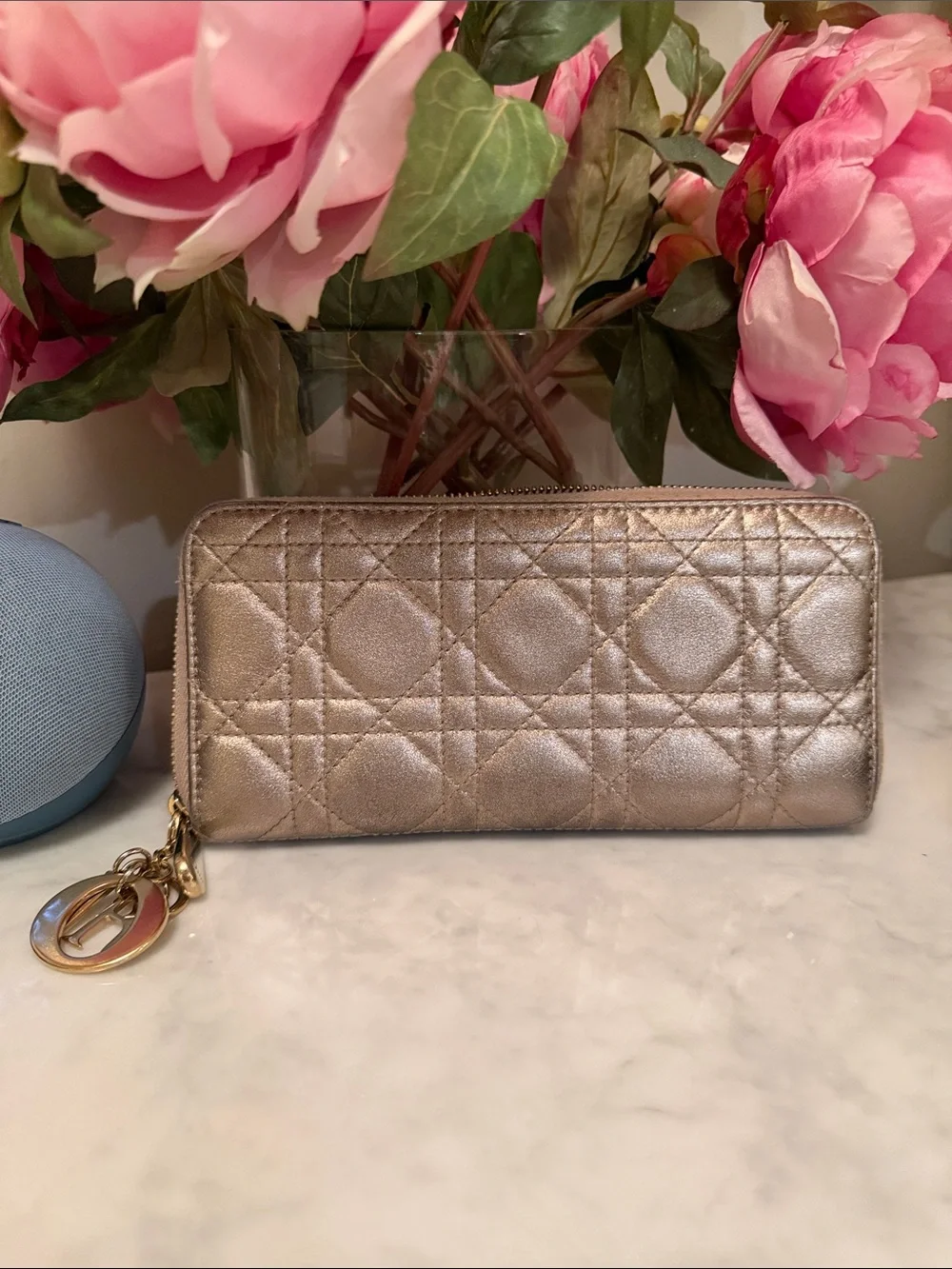 Metallic Quilted Zip Wallet - Bronze